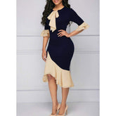 Lace Tie Up Empire Waist Cloth Splicing Girdling Party Dress